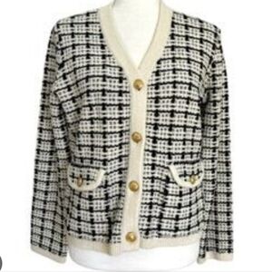 Marled Black and White Checkered Cardigan